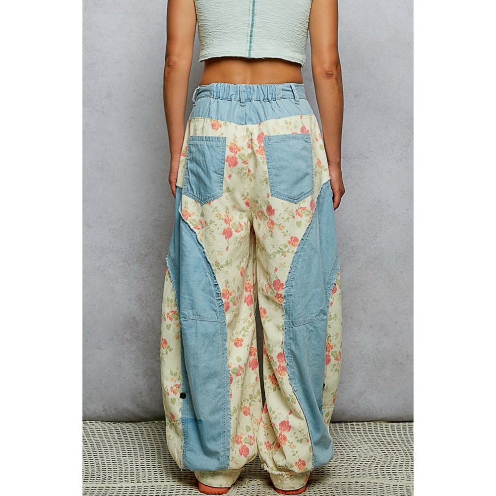 NWT POL Bohemian Floral Denim Barrel Jeans S M L - Picture 3 of 4